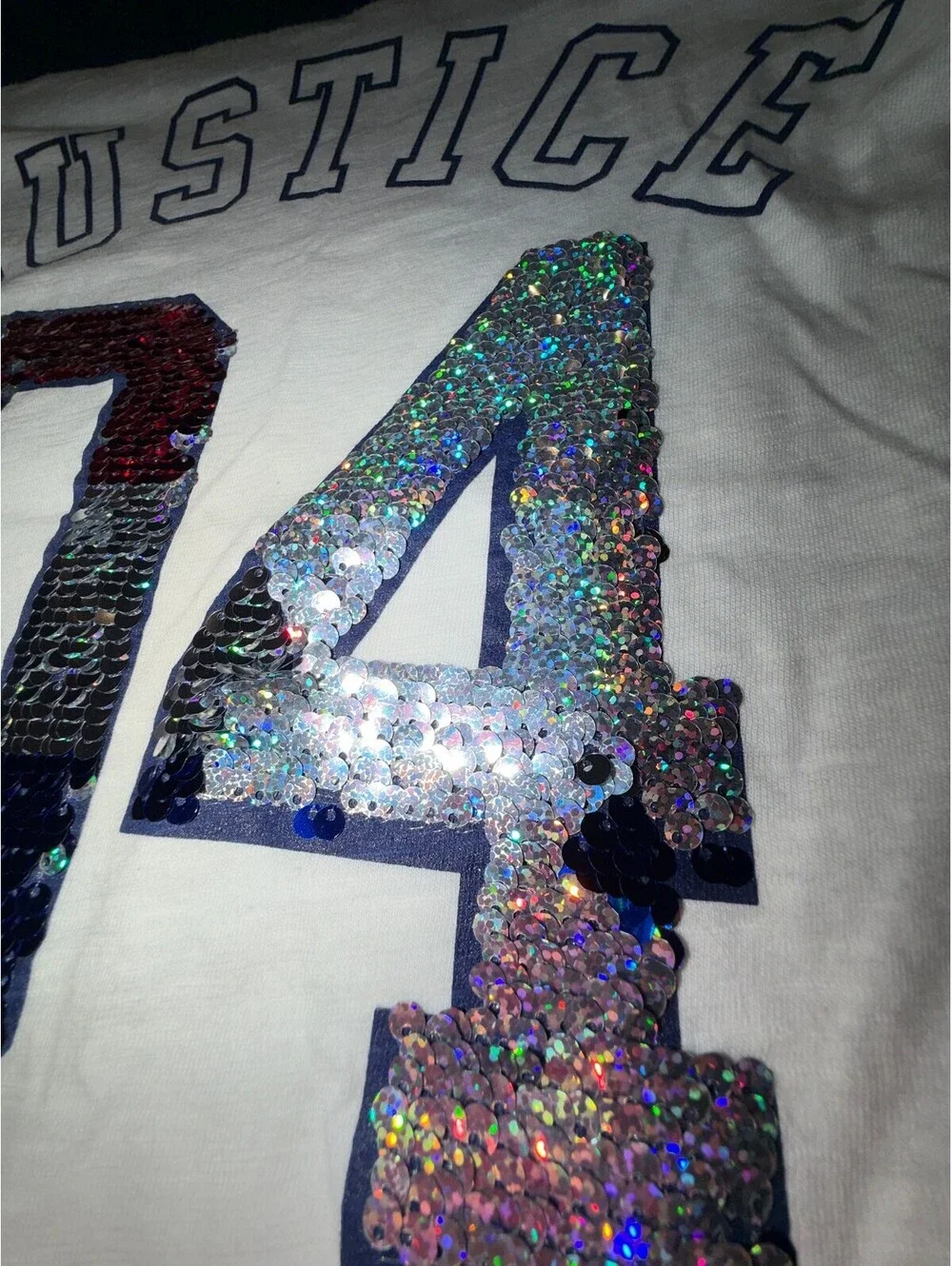Justice New Girls Size 10 Navy White Reversible Sequin 04 Graphic Shirt